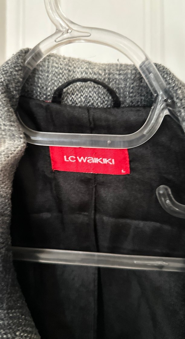 Gri Ekose Midi Kadın Yün Kaban - Görsel 3