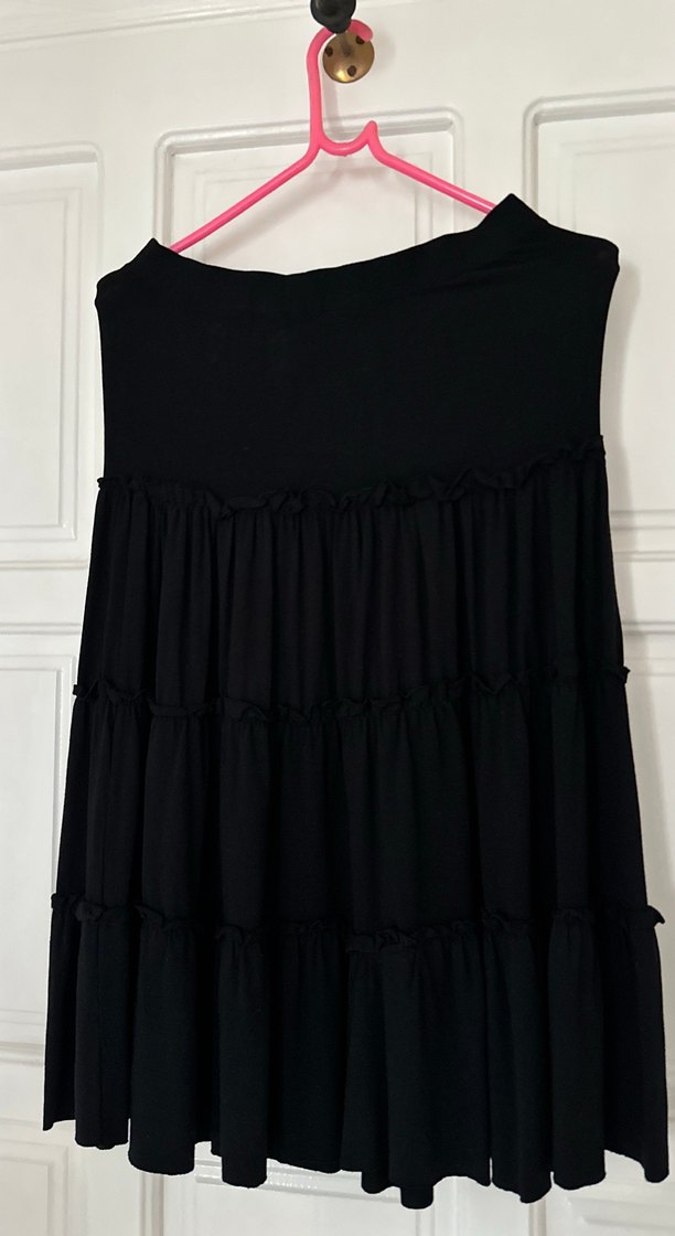 Siyah Fırfırlı Midi Uzun Etek - Görsel 3