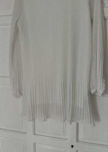 Beyaz Piliseli Uzun Kollu Kadın Tunik - Görsel 4