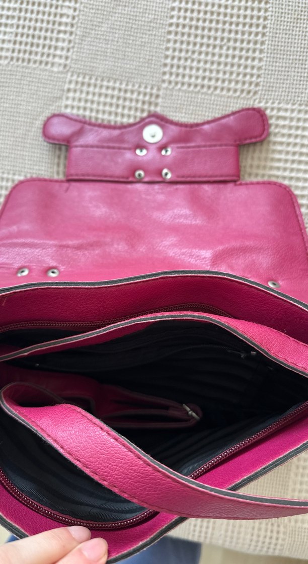 Pembe Nakışlı Deri Kadın Çanta - Görsel 2