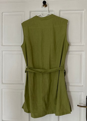 Kemerli Kolsuz Hamile Keten Tunik - Görsel 4