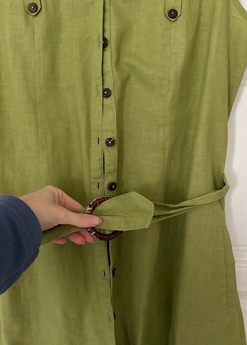 Kemerli Kolsuz Hamile Keten Tunik - Görsel 3