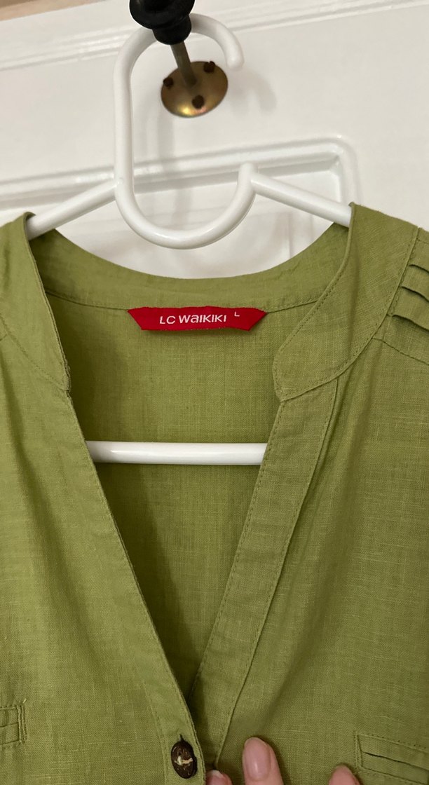 Kemerli Kolsuz Hamile Keten Tunik - Görsel 2