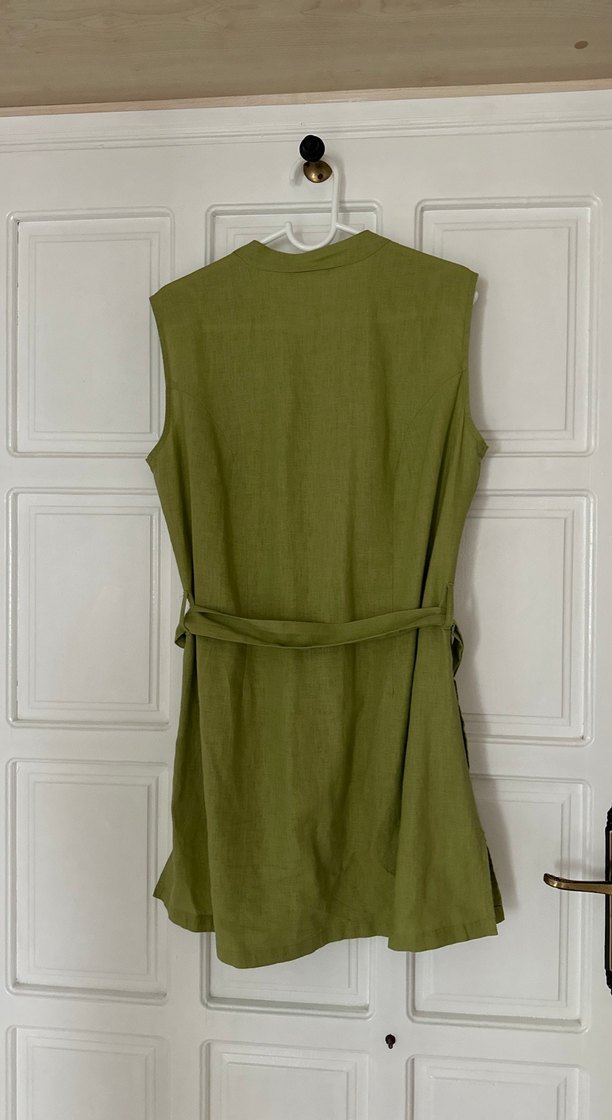 Kemerli Kolsuz Hamile Keten Tunik - Görsel 4