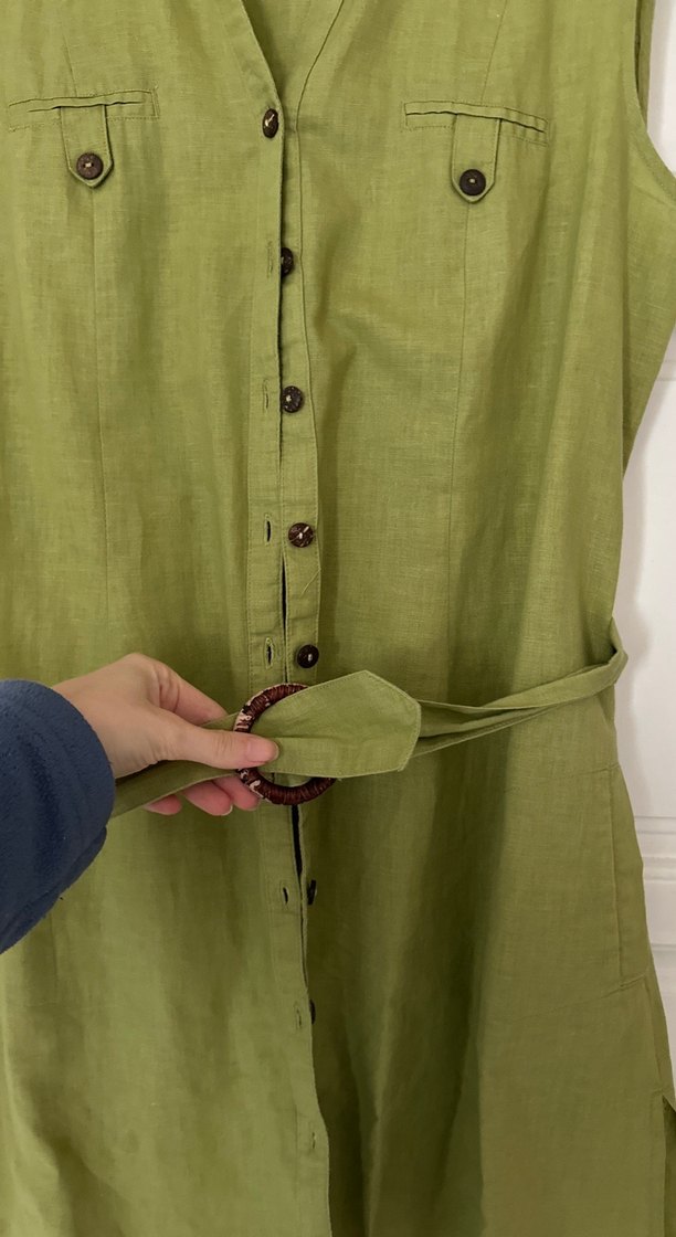 Kemerli Kolsuz Hamile Keten Tunik - Görsel 3