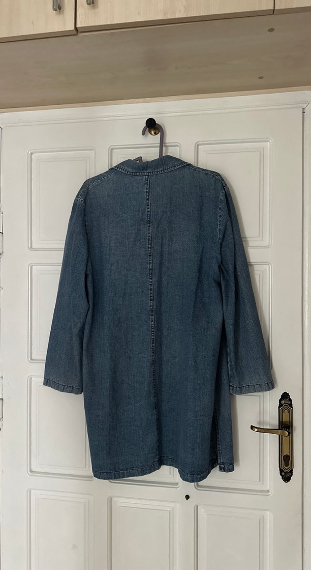 Kadın Mavi Kot Ceket Uzun Kollu Rahat Kesim - Görsel 3