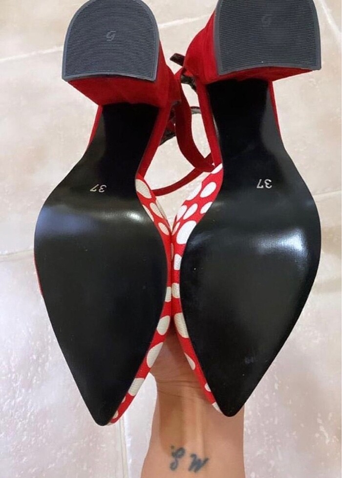 Nişantaşıshoes kırmızı puantiyeli topuklu - Görsel 4