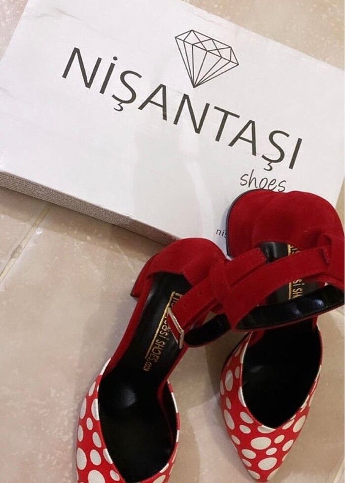 Nişantaşıshoes kırmızı puantiyeli topuklu - Görsel 5