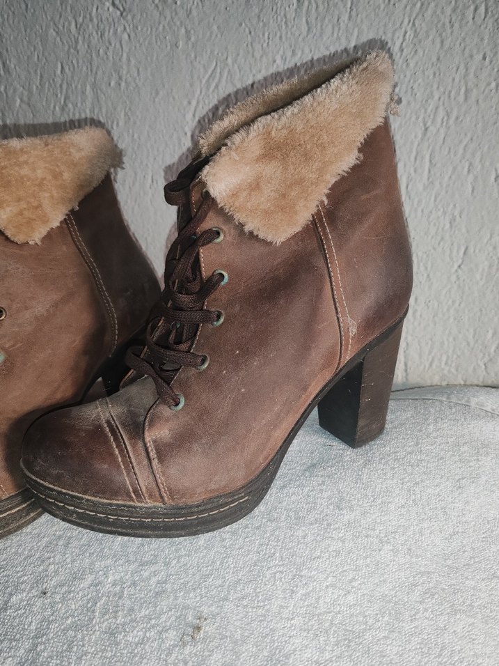 Kahverengi Deri Kürklü Dolgu Topuk Bot - Görsel 2