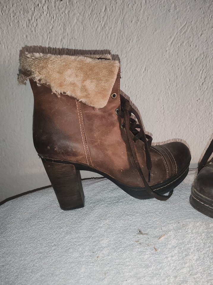 Kahverengi Deri Kürklü Dolgu Topuk Bot - Görsel 3
