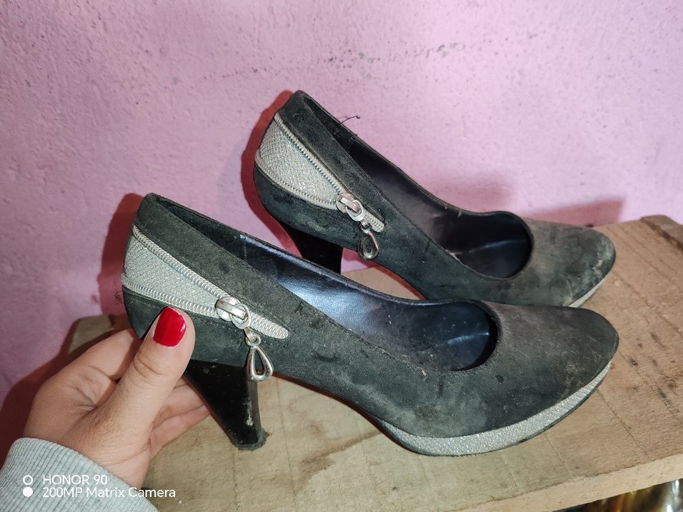 Gri Süet Tokalı Yüksek Topuklu Stiletto - Görsel 2