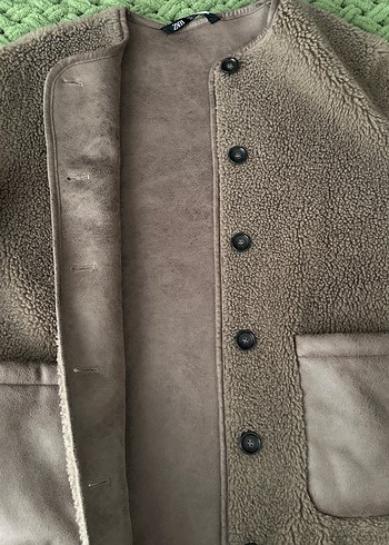 Düğmeli Kahverengi Kadın Peluş Ceket - Görsel 5