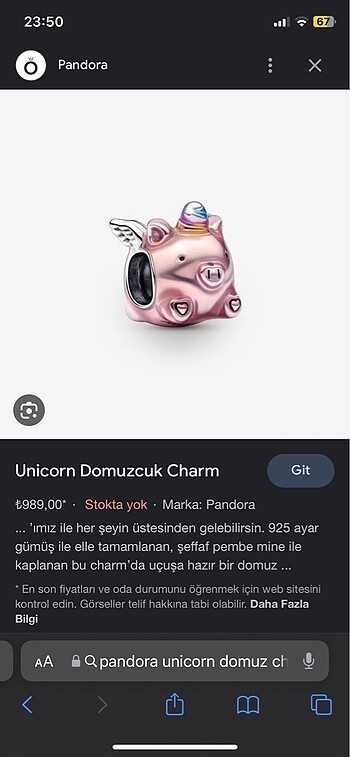 Pandora Uçan domuz charm