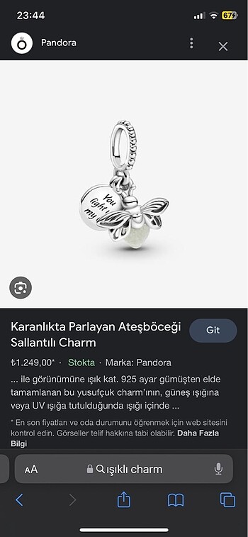 Karanlıkta parlayan charm