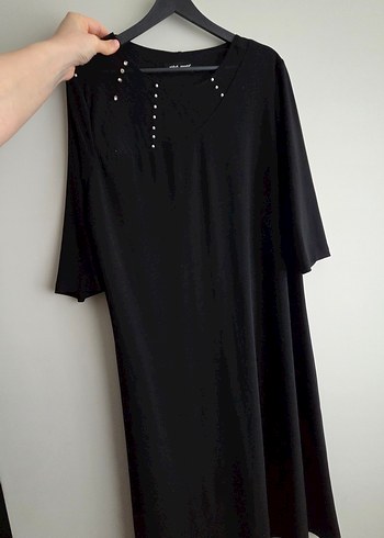 Siyah Uzun Kollu Kadın büyük beden abiye elbise - Görsel 2