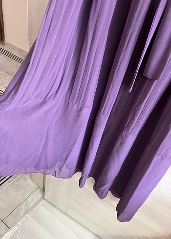 Mor Uzun Nakışlı Kadın Elbise - Görsel 6