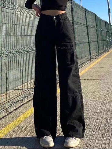 Y2K Recycled Siyah Kargo Pantolon