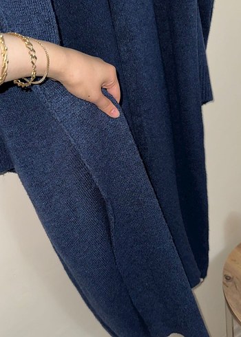 Lacivert Kadın Triko Midi Hırka - Görsel 5