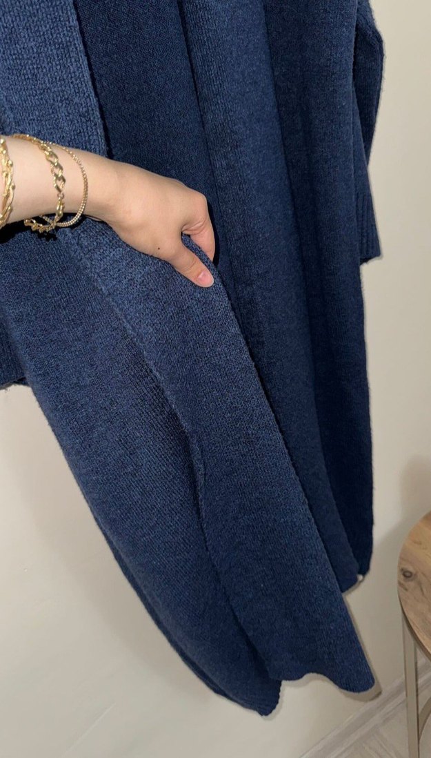 Lacivert Kadın Triko Midi Hırka - Görsel 5