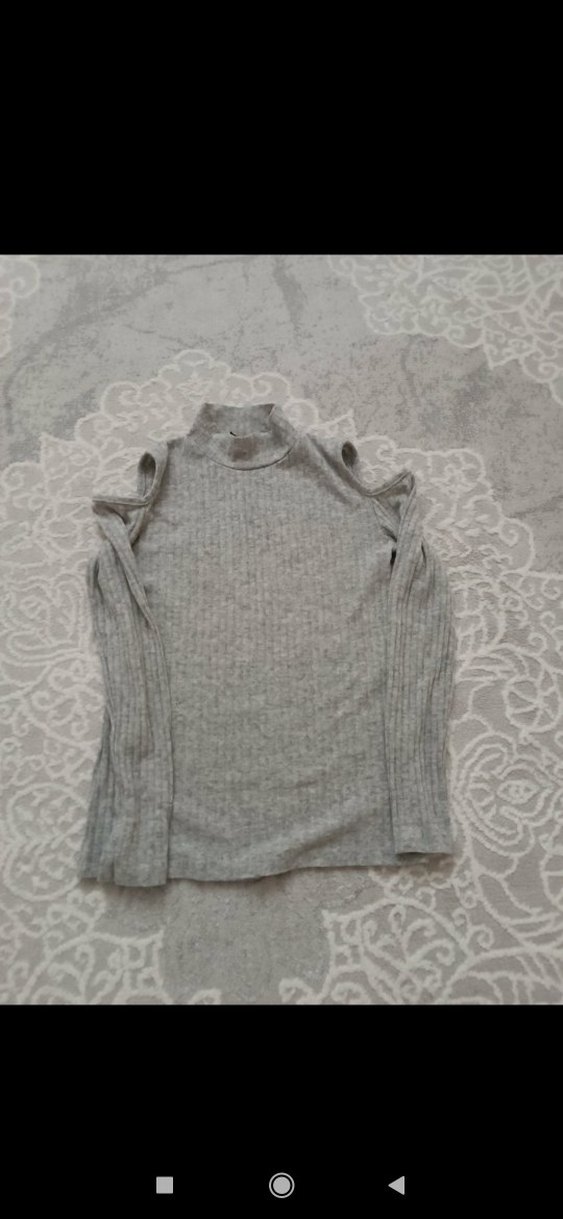 Gri Boğazlı Triko Kadın Kazak - Görsel 2