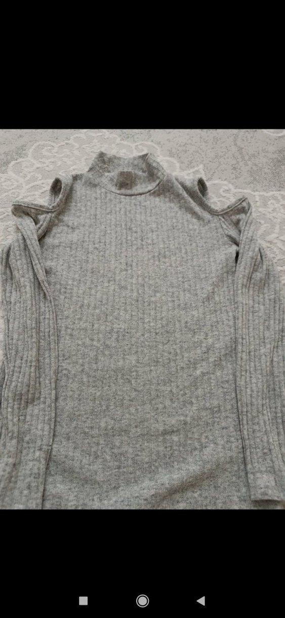 Gri Boğazlı Triko Kadın Kazak - Görsel 3