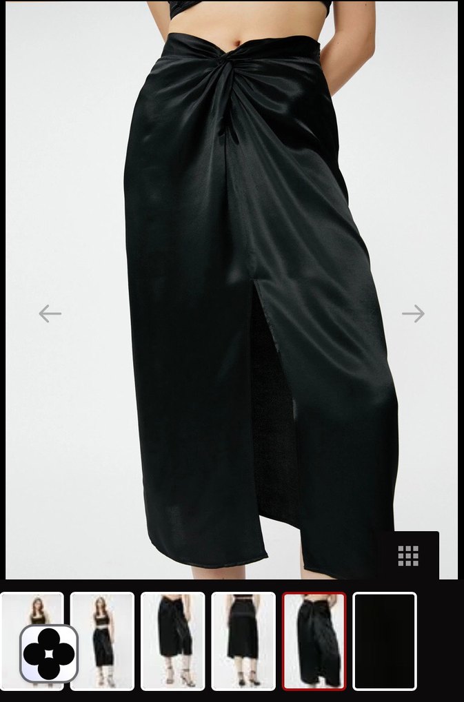 Saten Dokulu Siyah Midi Drapeli Etek - Görsel 3