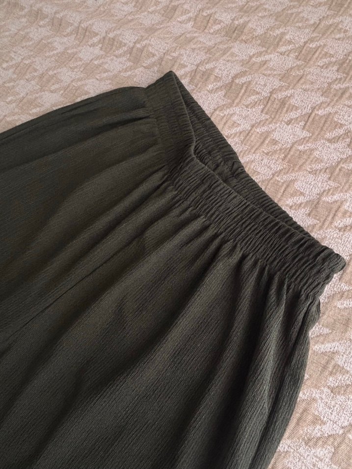 Kadın Haki Uzun Keten Kimono - Görsel 3