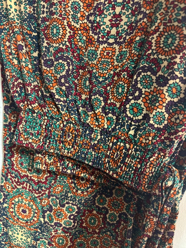 Bohem Çok Renkli Desenli Salaş Kumaş Pantolon - Görsel 3