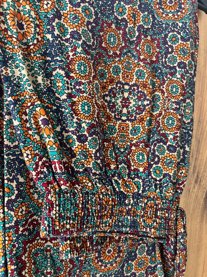 Bohem Çok Renkli Desenli Salaş Kumaş Pantolon - Görsel 2