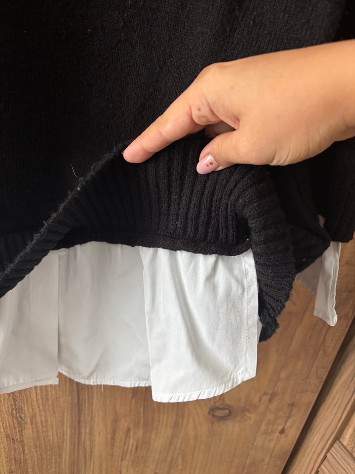 Siyah Yaka Detaylı Örgü Kadın Gömlek Kazak - Görsel 3