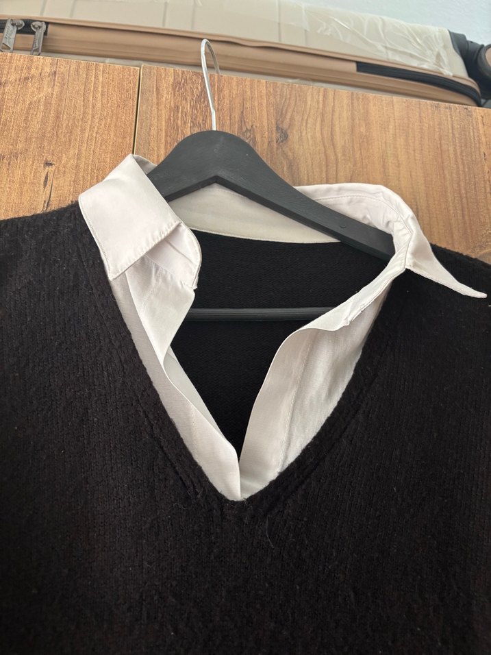 Siyah Yaka Detaylı Örgü Kadın Gömlek Kazak - Görsel 2