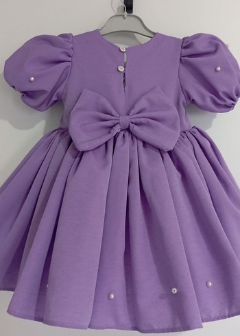 Mor Klasik Kız Bebek Elbisesi, Kısa Kollu - Görsel 2
