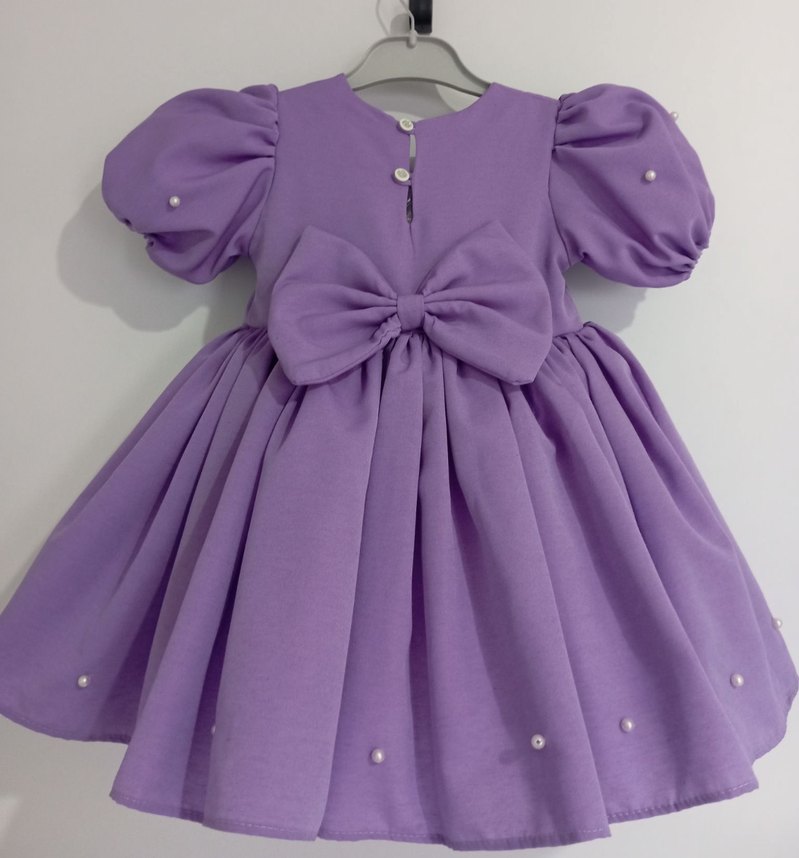 Mor Klasik Kız Bebek Elbisesi, Kısa Kollu - Görsel 2
