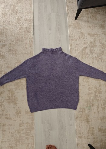 Boğazlı Mor oversize Kadın Triko Kazak