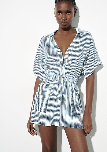 Zara Zara Keten Karışımlı Tulum