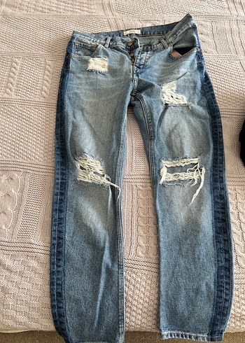 38 Beden mavi Renk MNG Gri Düğmeli Geniş Kesim Midi Kadın Kot Pantolon