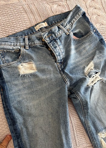 Mango MNG Gri Düğmeli Geniş Kesim Midi Kadın Kot Pantolon