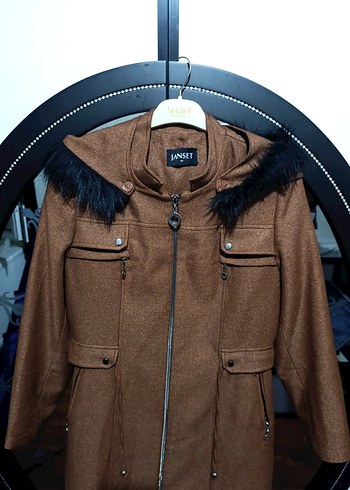 Kürk Detaylı Uzun taba renk kaban - Görsel 5