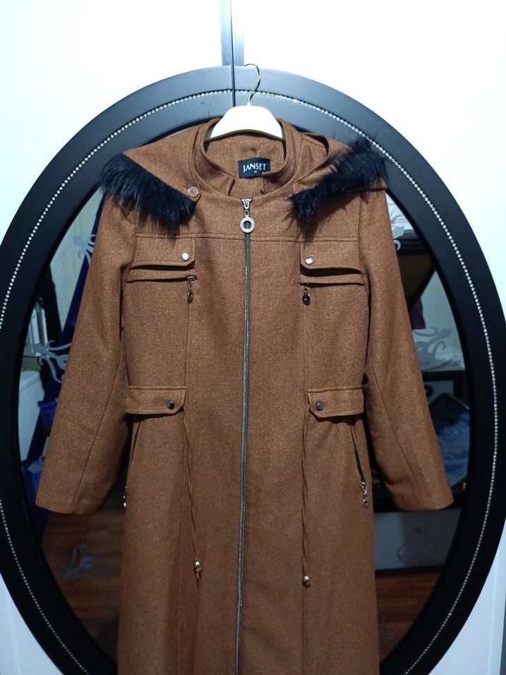 Kürk Detaylı Uzun taba renk kaban - Görsel 2