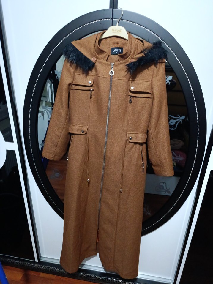 Kürk Detaylı Uzun taba renk kaban - Görsel 3