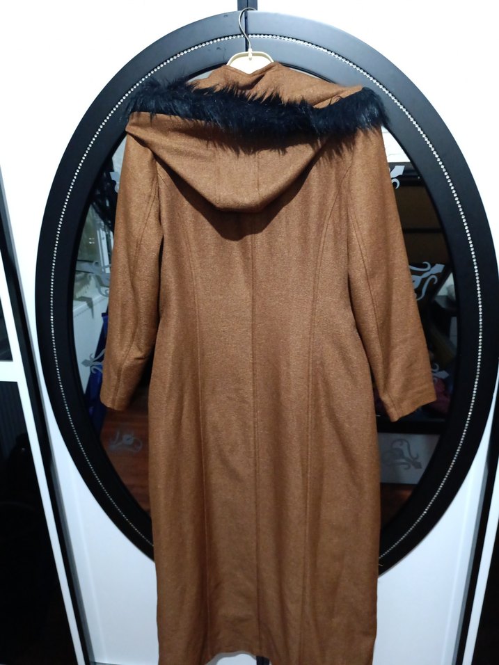 Kürk Detaylı Uzun taba renk kaban - Görsel 4