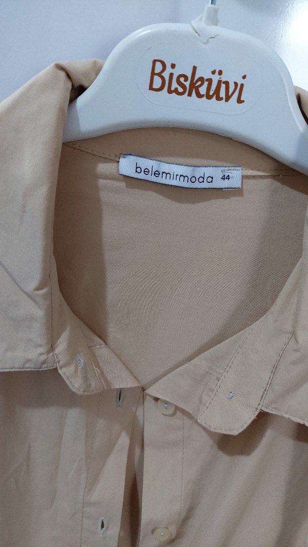 Bej Uzun Keten Elbise - Görsel 5