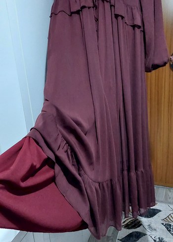 42 Beden bordo Renk Diger Bordo Uzun Kollu Fırfırlı Elbise
