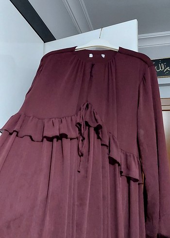 Diger Bordo Uzun Kollu Fırfırlı Elbise - Görsel 5