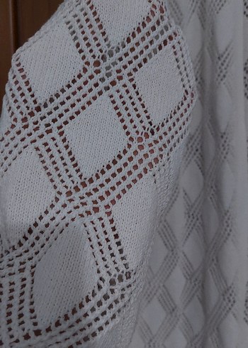 Uzun Beyaz Pamuklu Bohem Kadın Hırka - Görsel 2