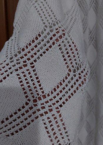 Uzun Beyaz Pamuklu Bohem Kadın Hırka - Görsel 5