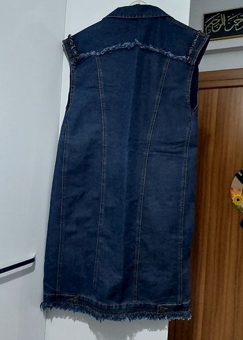 Düğmeli Uzun Kadın Kot Yelek - Görsel 5