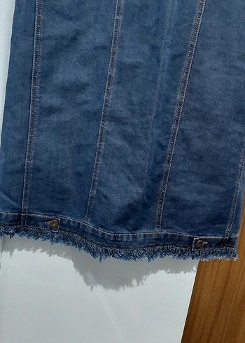 Düğmeli Uzun Kadın Kot Yelek - Görsel 6