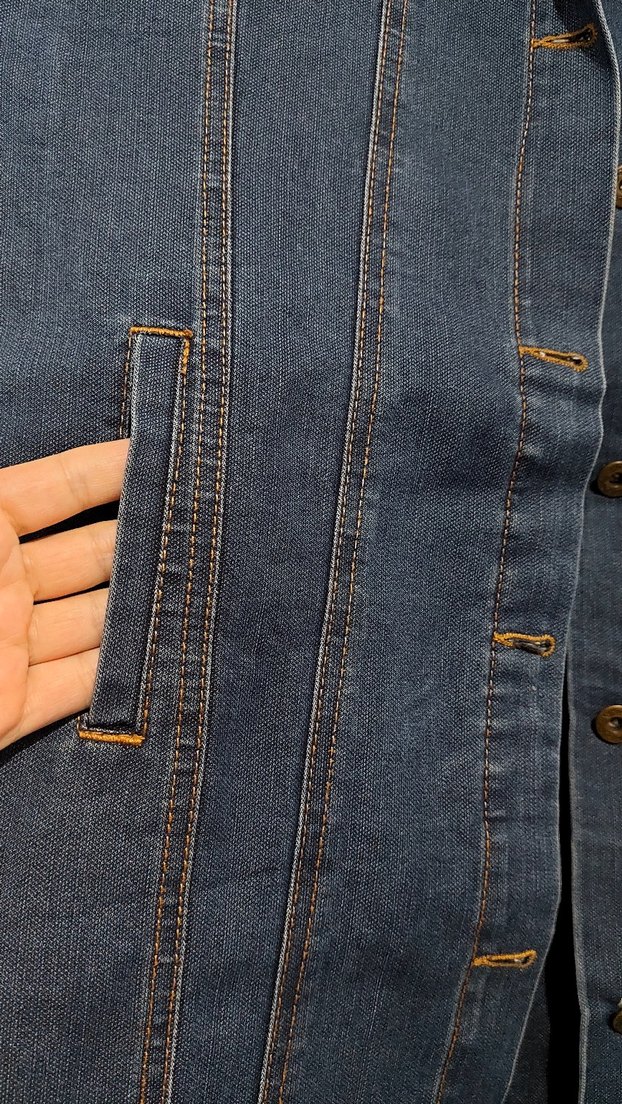 Düğmeli Uzun Kadın Kot Yelek - Görsel 3