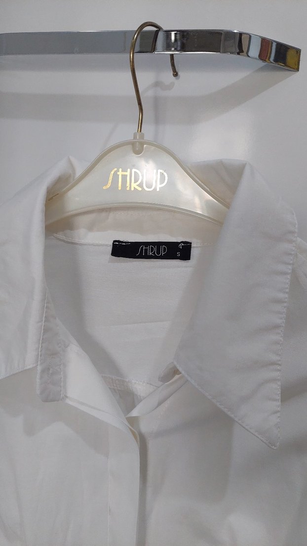 Pamuklu Beyaz Kadın Gömlek, Uzun Kollu, Salaş - Görsel 4